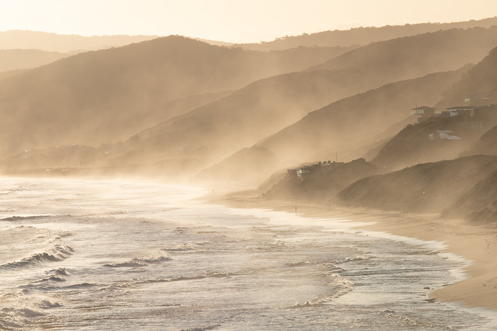 Hazy Golden Sunset over beach - Aireys Inlet, Great Ocean Road