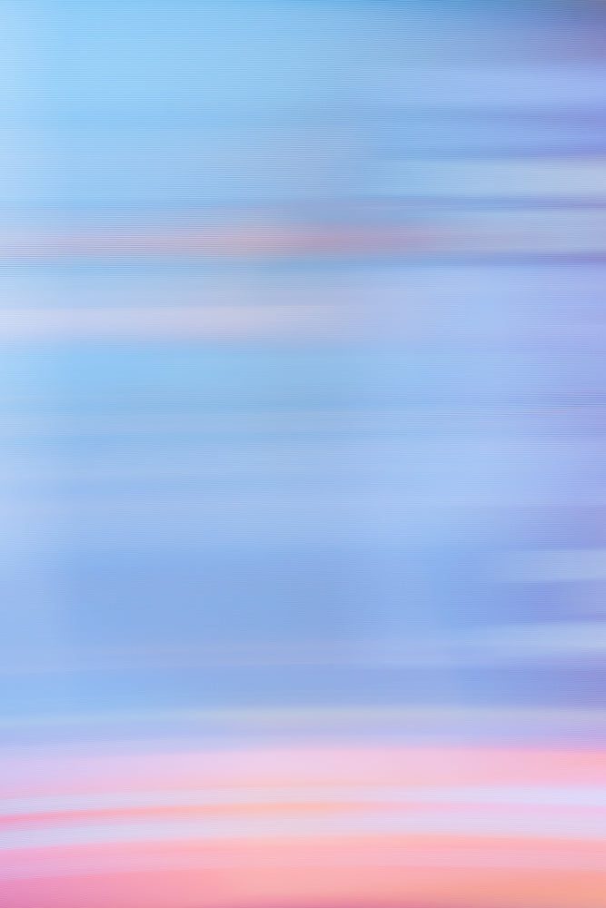 Abstract background with horizontal lines in shades of blue, pink, and white, suggesting a soft, blurred sky or landscape.