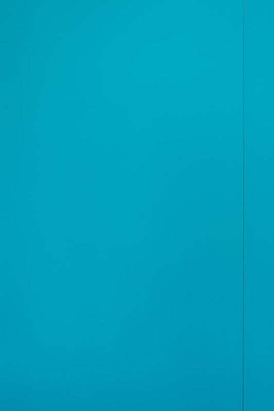 A solid, bright teal blue background with a thin, vertical dark grey line on the right side of the frame.