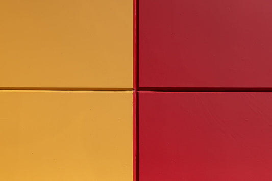 Yellow and red geometric wall panels background
