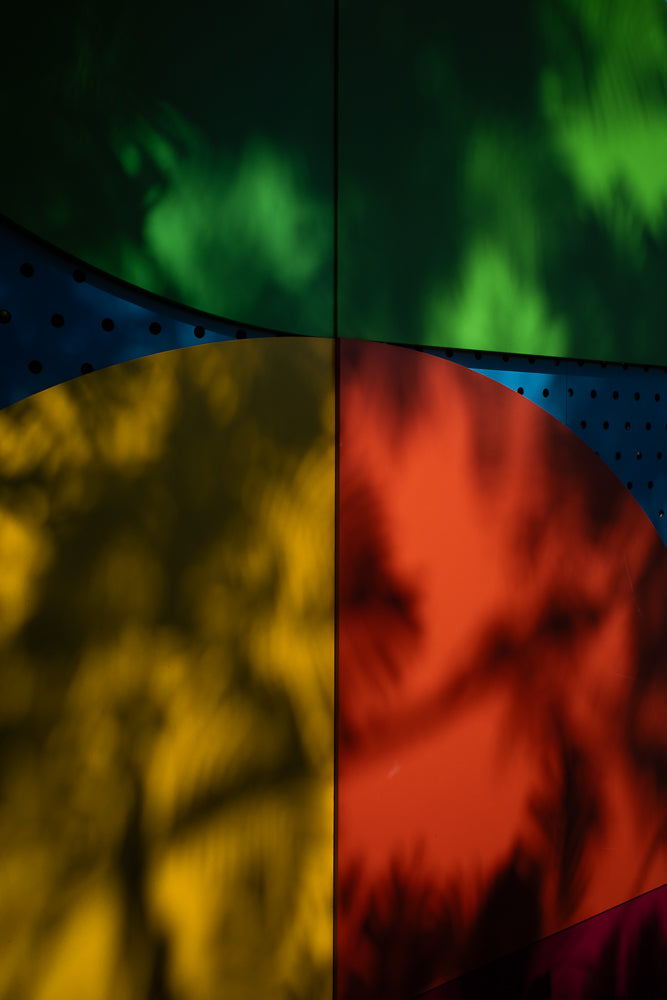 Abstract composition with colorful panels and organic shadows
