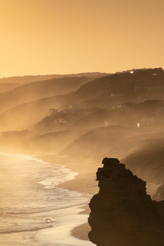 Hazy Golden Sunset over beach - Aireys Inlet, Great Ocean Road
