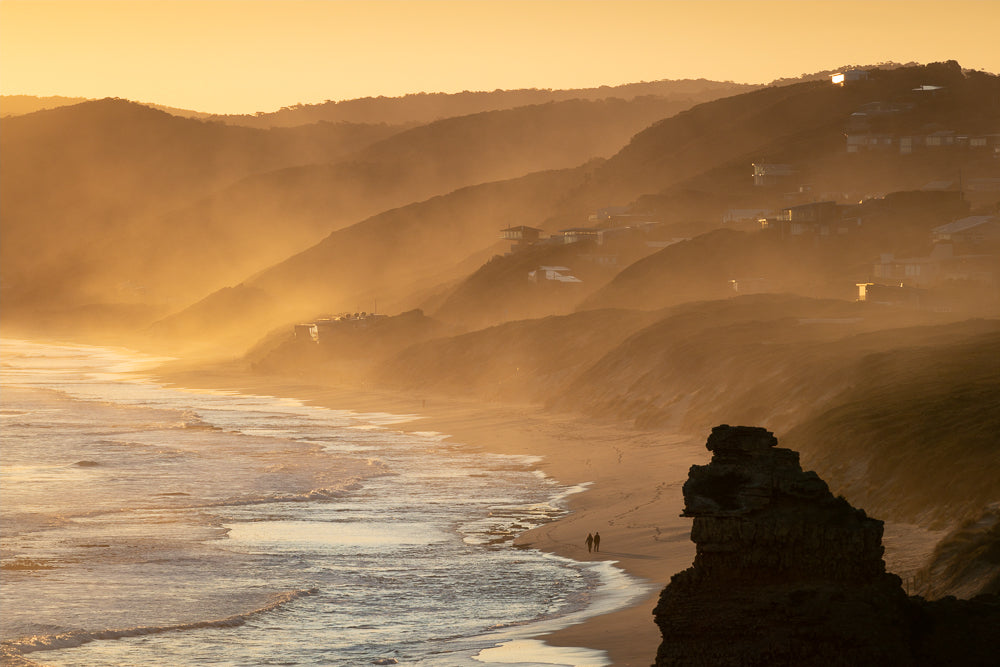 Hazy Golden Sunset over beach - Aireys Inlet, Great Ocean Road