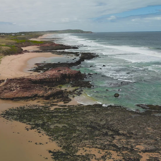 Aerial view of rocky coastline - Forrest Caves, Phillip Island