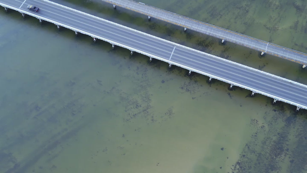 Top-down aerial view of Barwon Heads Bridge over Barwon River