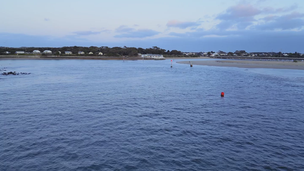 Drone flyover of Barwon River, showcasing the boathouse and bridge