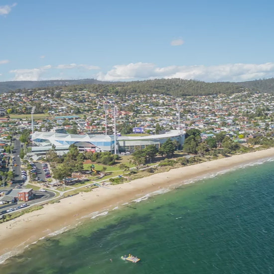 Aerial Hyperlapse of Hobart's Bellerive, over water to stadium