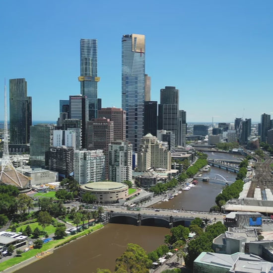 Aerial View Melbourne skyline with the Yarra River to the Bay