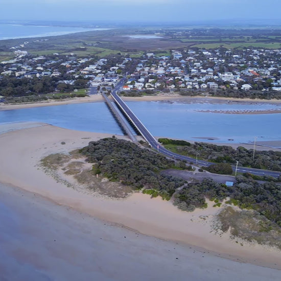 High view from Ocean Grove towards Barwon Heads Bridge, morning view