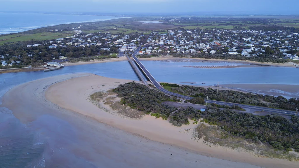 High view from Ocean Grove towards Barwon Heads Bridge, morning view